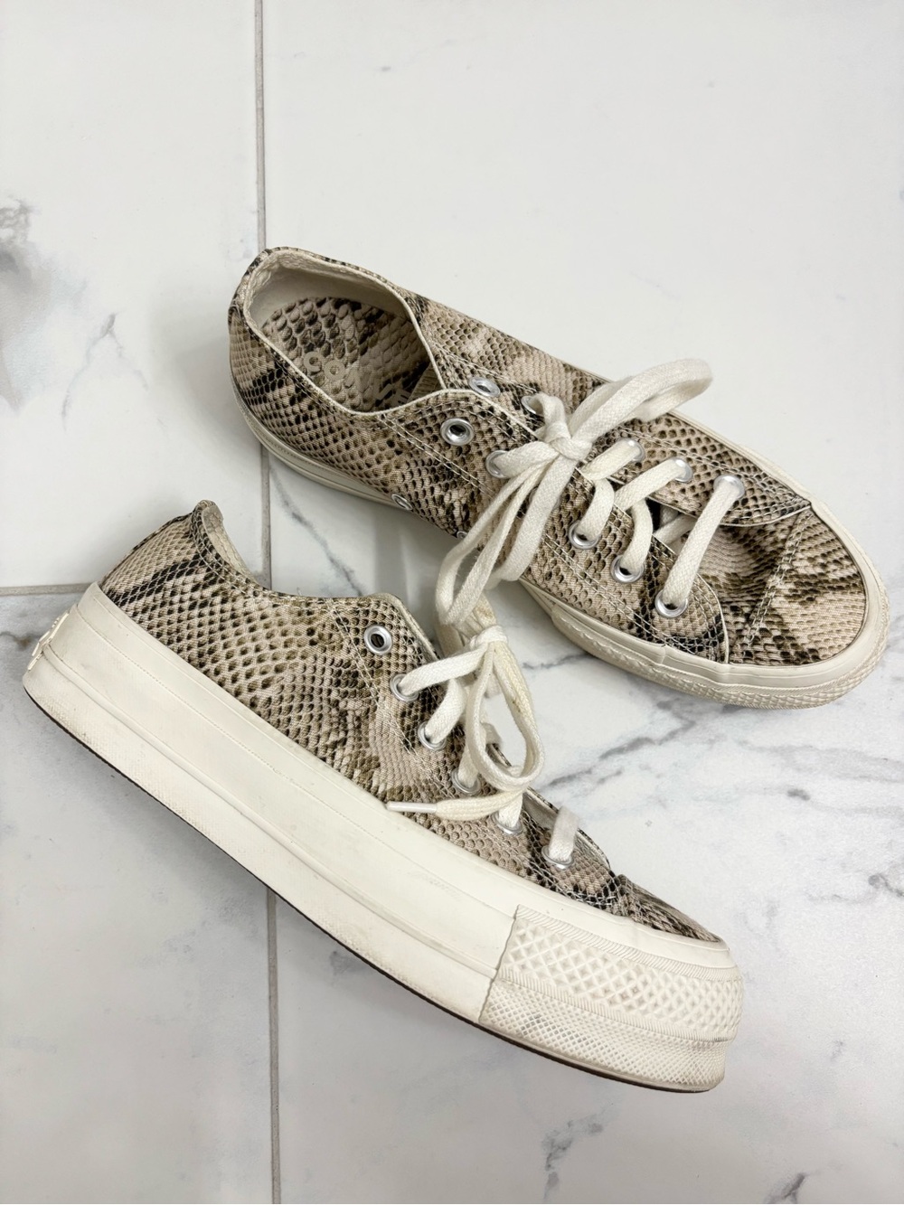 Converse Platform Sneakers Snakeskin Print Womens 7 Tan Cream All Star